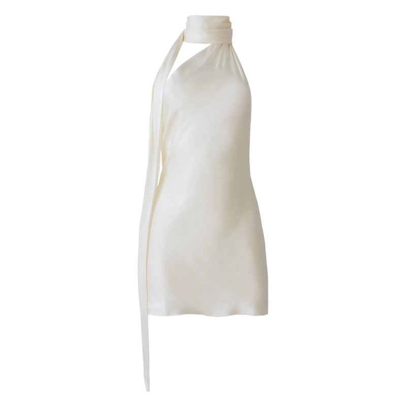 Новое трансграничное европейское и американское платье Amazon, женственная юбка с открытой спиной, атласное платье с регулируемым вырезом на шее