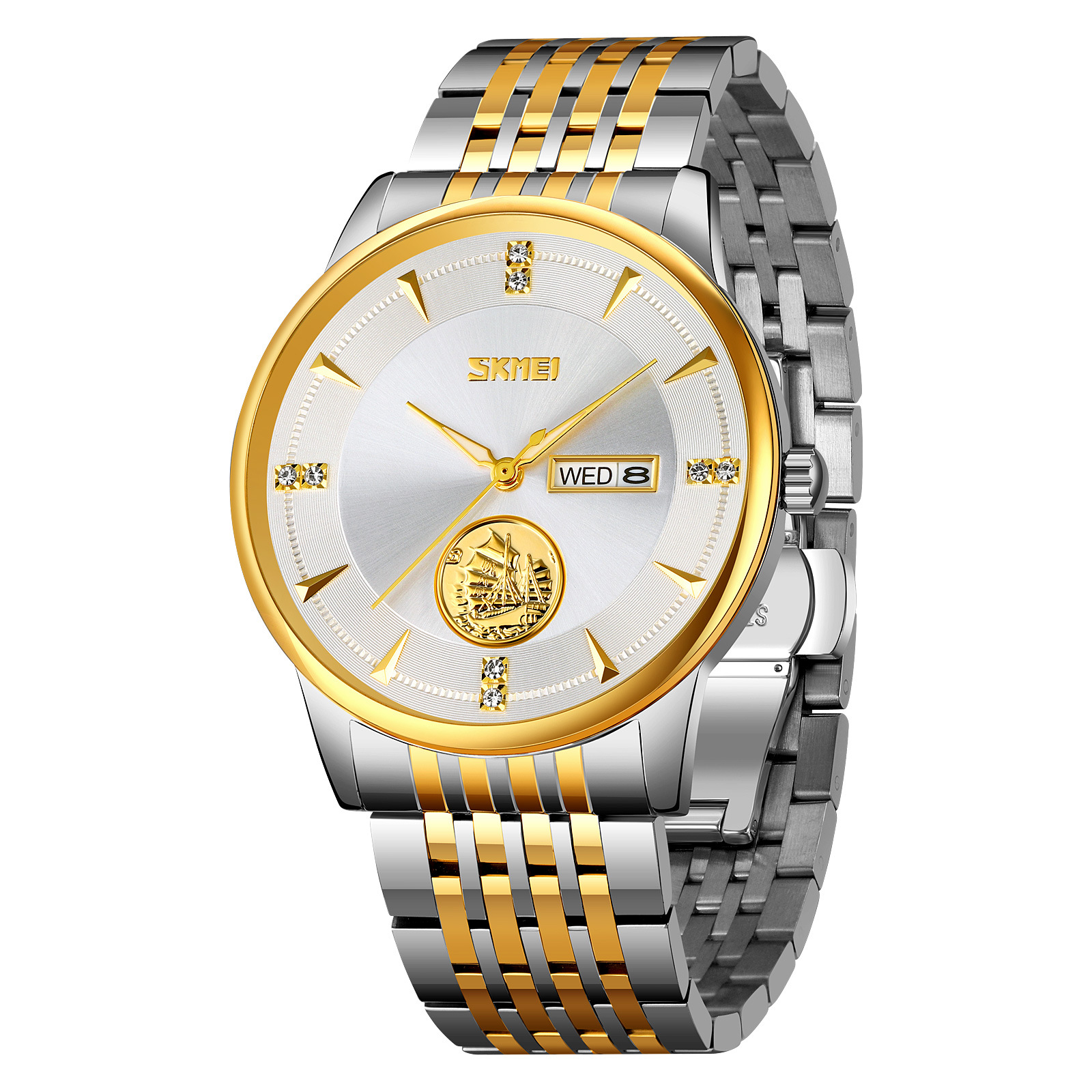 Momento Meimei oro hombre reloj de acero sólido reloj de negocios reloj de cuarzo impermeable comercio exterior transfronterizo al por mayor