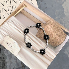 S925银圆珠花朵编织手链韩版代购同款少女泫雅风串珠手饰高级冷淡