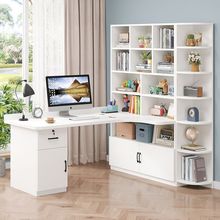 全实木转角书桌书柜一体组合写字桌儿童学习桌家用卧室台式电脑桌
