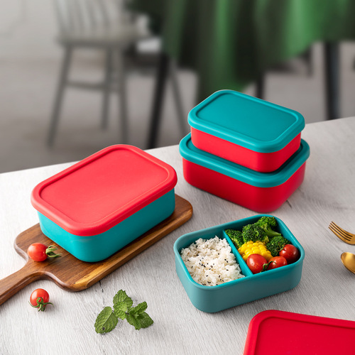 Portable silicone lunch box bento box microwave oven heating lunch box office worker food grade sealed two compartment lunch box 
