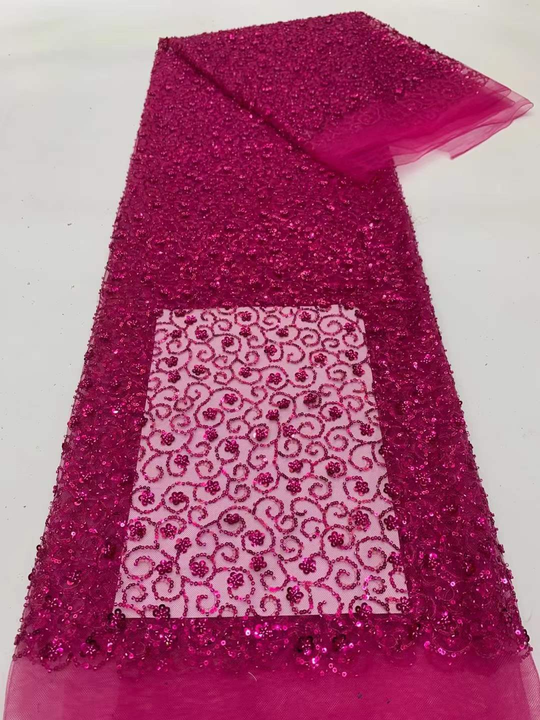 Nuevo Plum lentejuelas con cuentas bordado tela vestido de novia vestido de tela lentejuelas JX3456