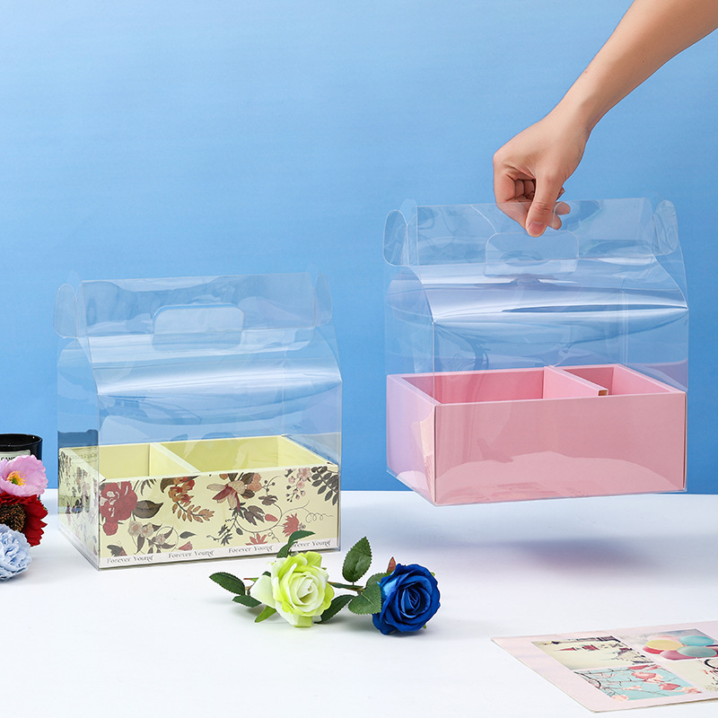 Ins Love Portátil Alta Transparente Caja de embalaje de pastel Día de San Valentín Diy Caja de regalo de embalaje de rosa Caja de pastel de luna para hornear