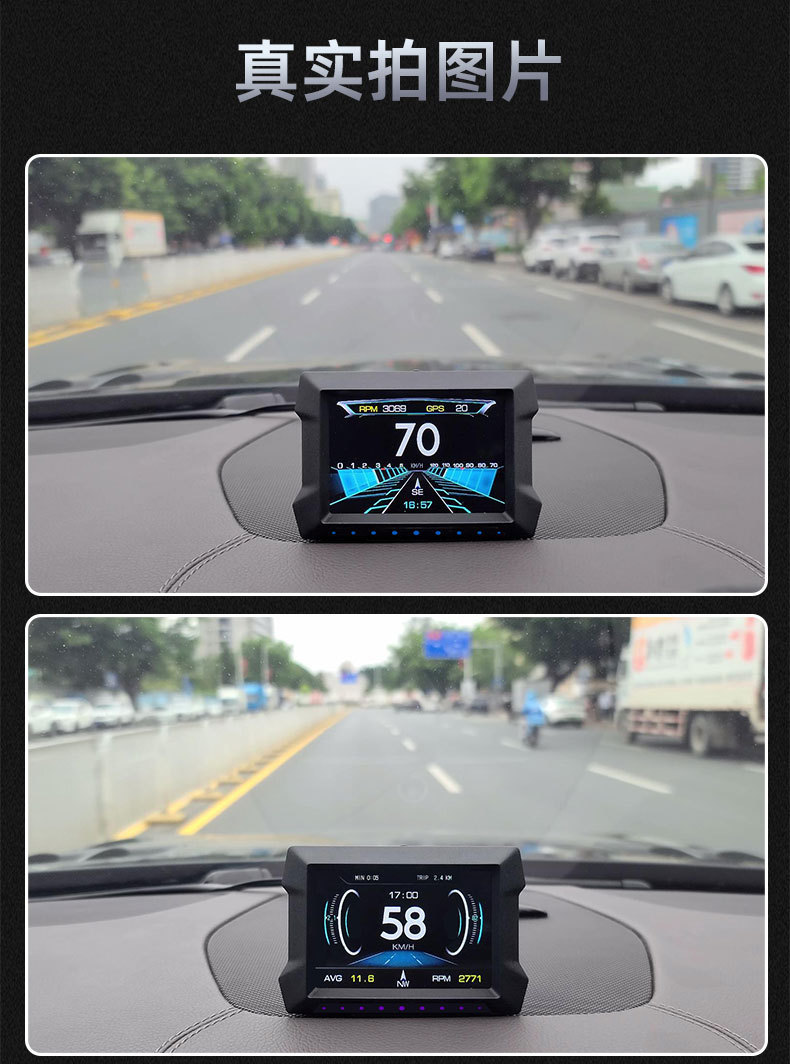3.5inch Car-Mounted Hud Head-Up Display Obd2+Gps+Slope Meter Three-In-One Lcd Display Powered by Obd