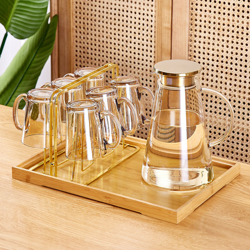 Glass high-temperature resistant cup set for home, living room, guest tea cups, water cups with handles, drinking cups, cup holder