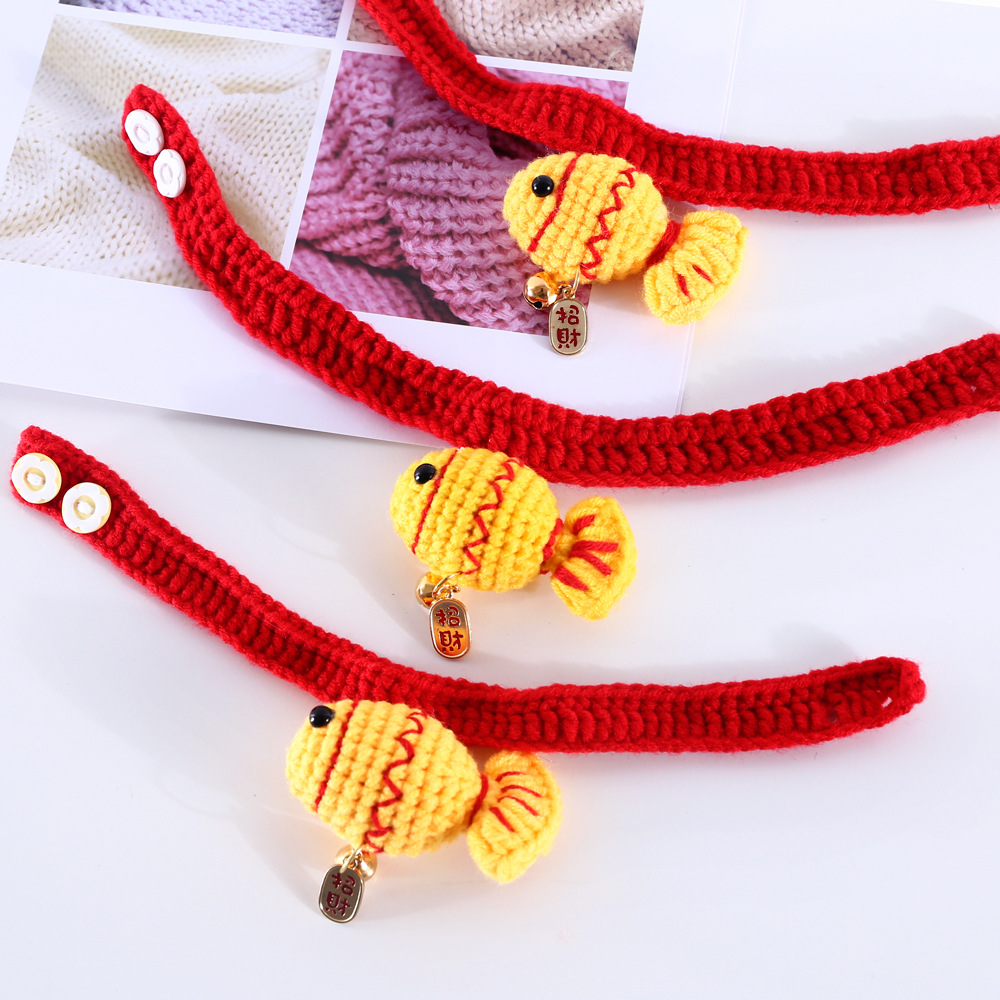 Año Nuevo de primavera de lana de punto para mascotas Koi gato perro collar de pescado collar bufandas accesorios