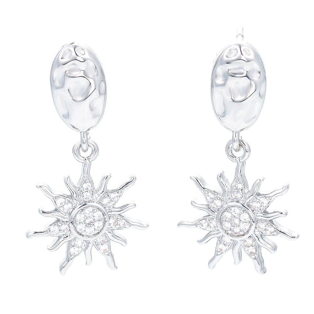 Sun Pattern Women'S Gender Retro Sun Copper Drop Earrings Plating Inlay Zircon Copper Earrings