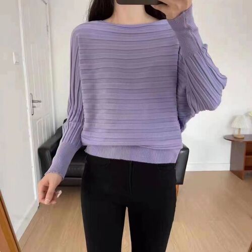 2025 Batwing Sleeve Holes Women's Long Sleeve Knitted Base Shirt Women's Top One-Neck