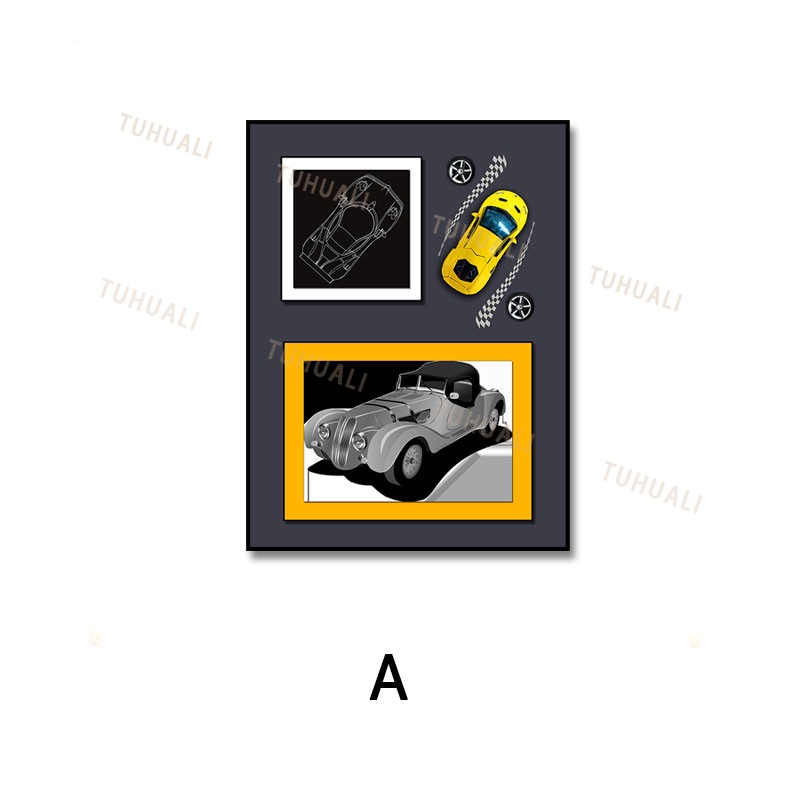 Modelo de coche pintura decorativa sala de estar Fondo pared pintura decorativa pintura tridimensional hecha a mano dormitorio moda tienda de juegos atmósfera de dibujos animados
