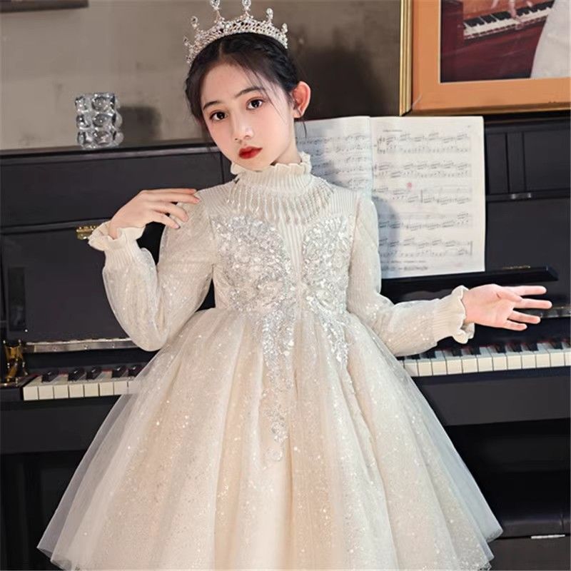 高级感女童连衣裙轻奢高端礼服白雪公主裙爱莎儿童网纱毛衣冬裙女