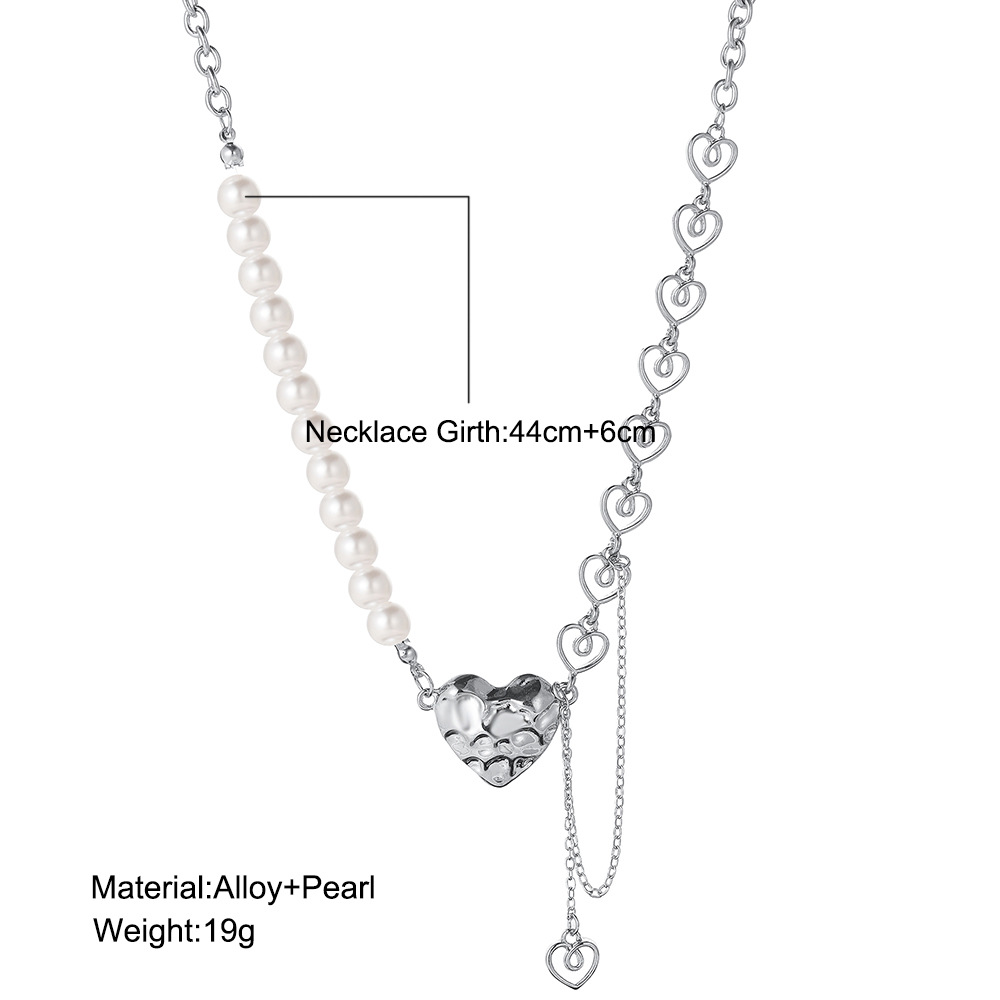new retro pearl simple stitching pearl chain heart pendant necklace