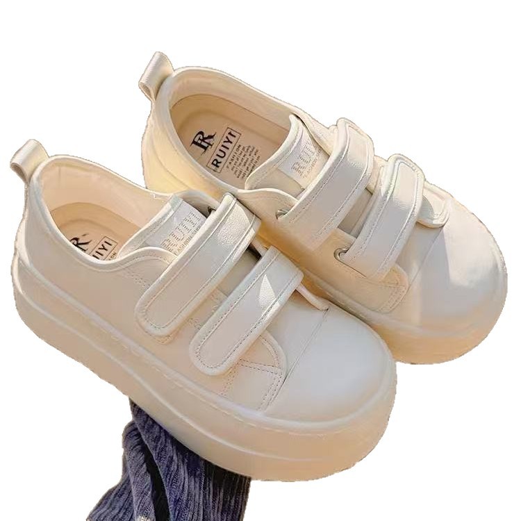Nicho de estudiantes primavera 2025 cuero velcro zapatos blancos para mujeres nuevos zapatos de diseño muffin bonito bonito zapatos de pan chic