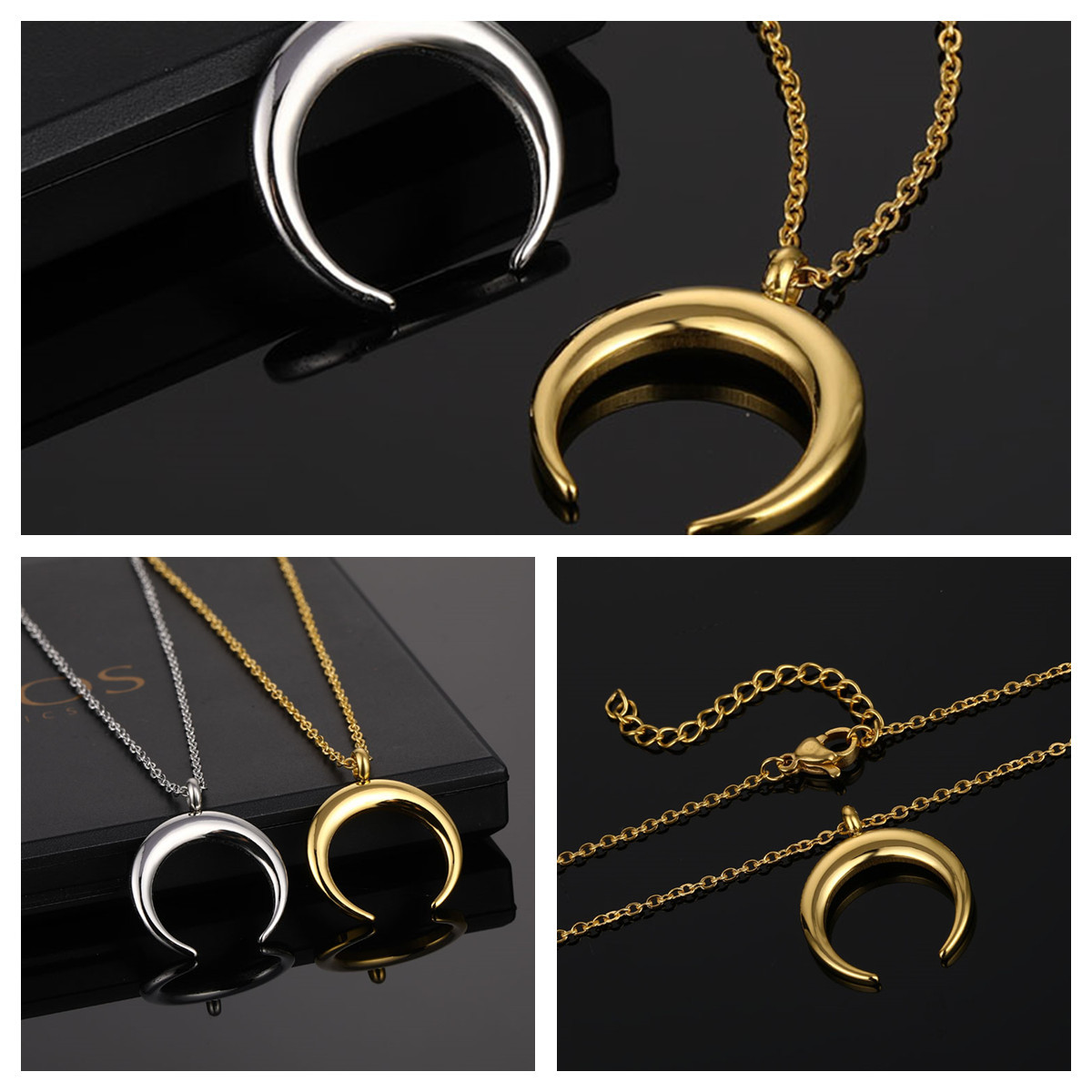 Simple Style Moon Stainless Steel Titanium Steel Polishing Plating Women's Pendant Necklace display picture 1