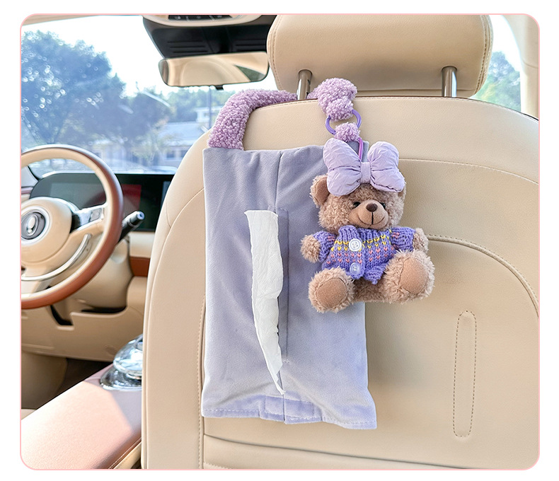 Cute Car Tissue Box Cartoon Bear Car Hanging Multifunctional Tissue Box Creative Doll Car Tissue Bag