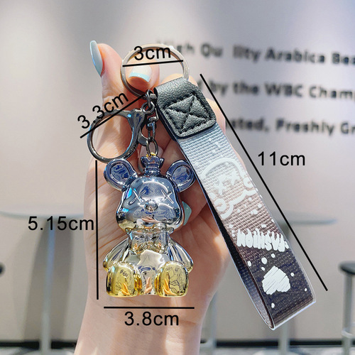 Internet celebrity cartoon doll electroplating gradient crown bear keychain high-end bag key chain pendant small gift wholesale