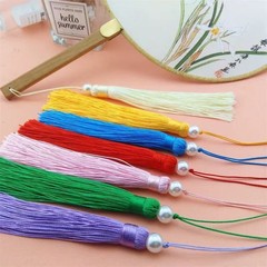 パールタッセル中国扇子タッセルビーズ漢服アイスシルク吊りタッセル diy 折りたたみ扇子アクセサリーレトロスタイル