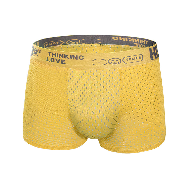 Hola, calzoncillos de hielo para hombre, pantalones de malla transpirables, pantalones de secado rápido, pantalones de entrepierna antibacterianos, pantalones cortos de cuatro cuartos para jóvenes.