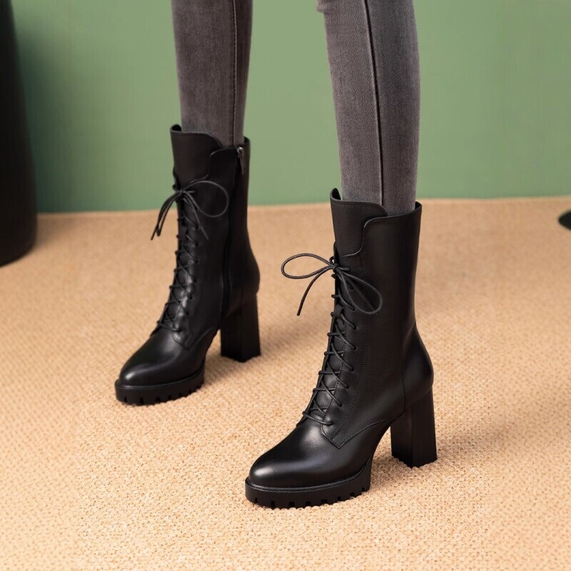 Special offer: Genuine leather British-style ankle boots for women, 2026 winter new collection, high-heeled mid-calf boots, chunky-heeled motorcycle boots, men's style Special offer: Genuine leather British-style ankle boots for women, 2026 winter new collection, high-heeled mid-calf boots, chunky-heeled motorcycle boots, men's style
