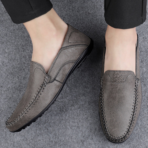 Summer Men's Shoes Business Casual Breathable Leather Shoes Lightweight Men's DouDou Shoes Large Size Father Shoes Fashion Little White Shoes