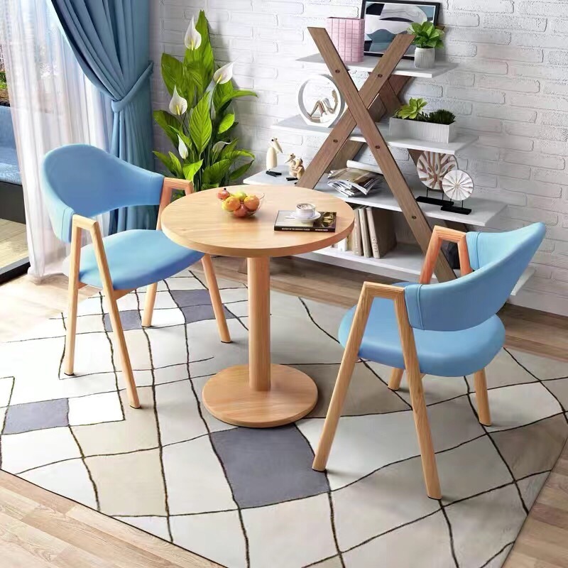 60 라운드 테이블과 의자 2개 블루 가죽