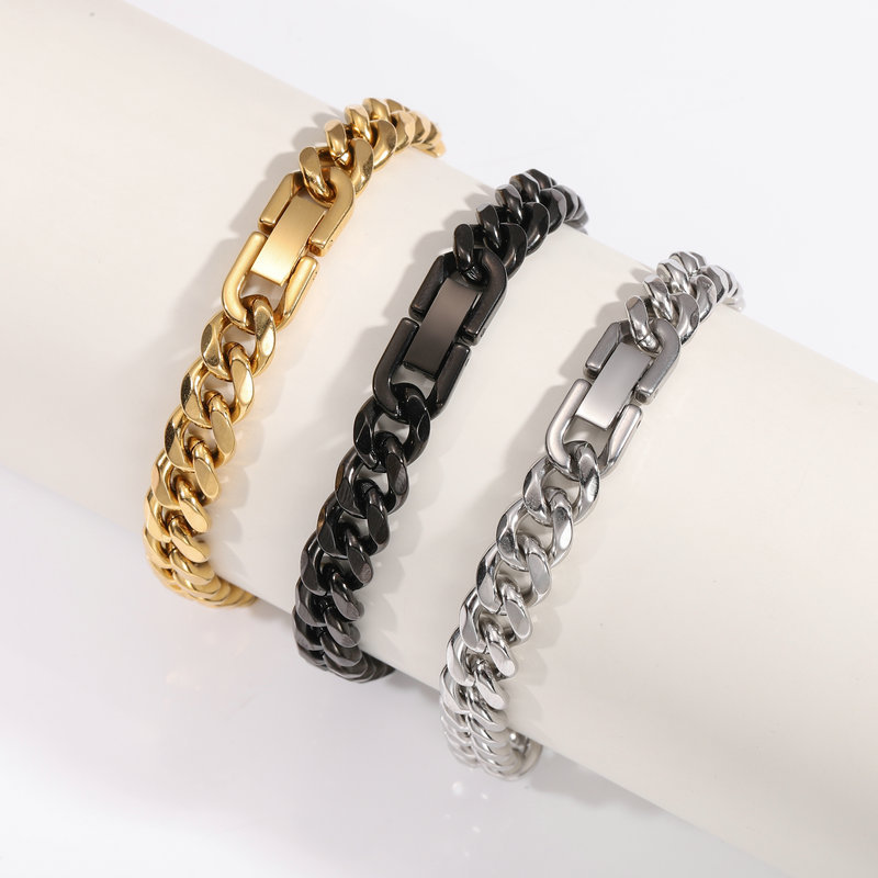 European and American Creative New Stainless Steel Hand Jewelry Fashionable Men's Bracelet 18K Gold Six-Sided Simple Jewelry Buckle Bracelet