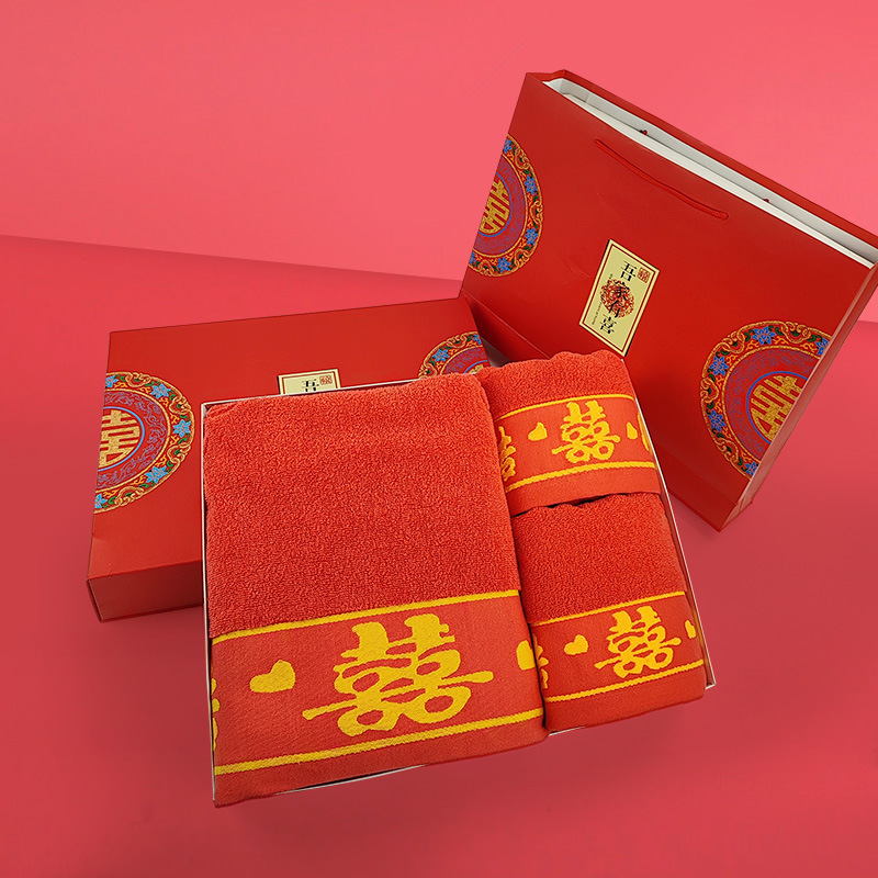 Towel Factory Wholesale 32-Strand Cotton Wedding Celebration Towels as Favour Gifts, Red Towels in Elegant Gift Boxes&mdash;Customizable for Bridal Shops