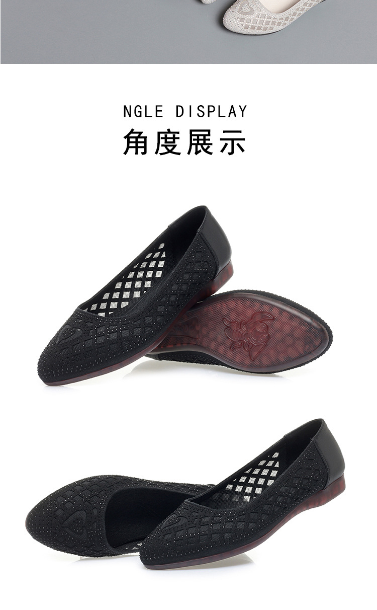 Sandal nữ da thật mũi tròn đính đá đế bệt thoáng khí — Màu be chi tiết 17