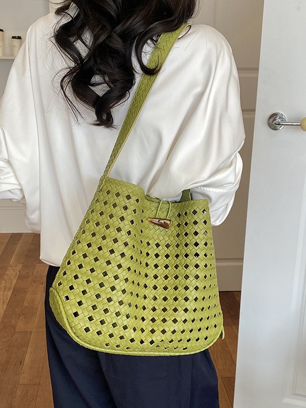 Bolsa de tejido hueco de gran capacidad para mujeres 2026 verano nuevo estilo coreano simple bolso de brazo de viaje bolsa de ocio