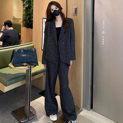 时尚西装套装女2025秋季新款洋气高级感亮钻西服外套阔腿裤两件套
