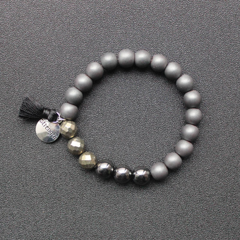 Cross-border Amazon jewelry tassel simple European and American retro frosted black gall stone pyrite men's beaded bracelet Cross-border Amazon jewelry tassel simple European and American retro frosted black gall stone pyrite men's beaded bracelet