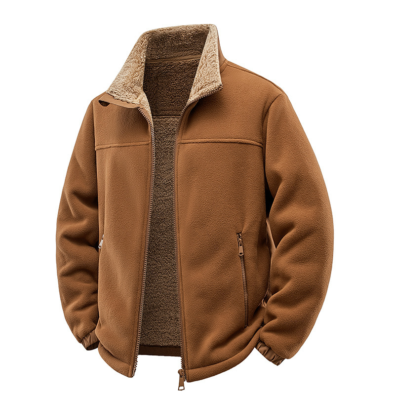 Factory Direct Sales Men's Autumn and Winter Velvet Windproof and Warm Stand-Up Collar Jacket Men's Fashion Fleece Jacket Wholesale