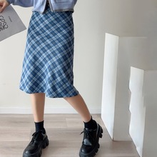 2023秋季新款美式复古设计感性感辣妹格子印花中裙半身裙批发