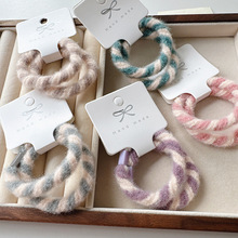 2根装秋冬新款毛绒罗纹加粗发圈双色糖果色系扎头发皮筋气质发饰