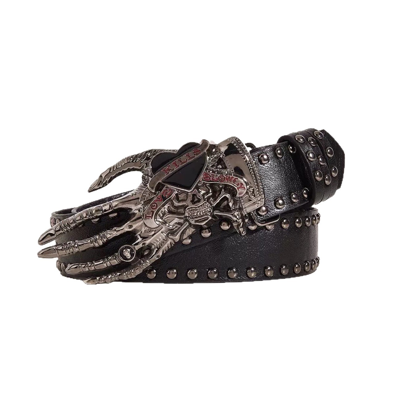 American punk hot girl Y2K calavera amor cinturón de palma sentido del diseño femenino cinturón de moda de nicho