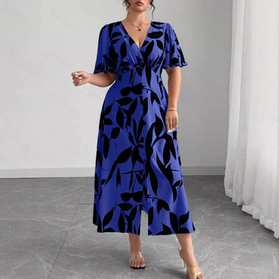 2025欧美跨境亚马逊欧美连衣裙气质优雅v领长裙新款