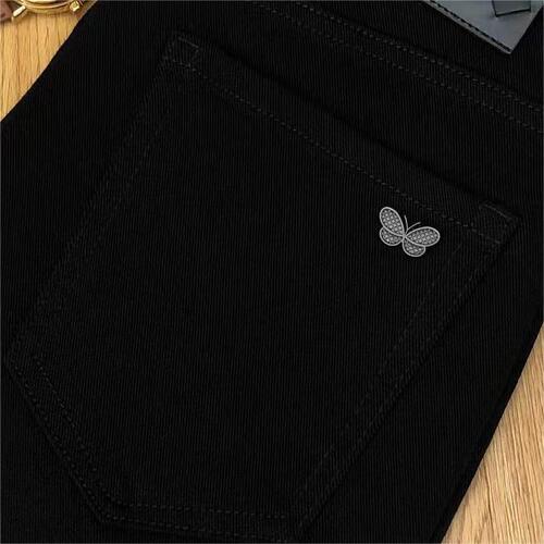 Black Spring and Autumn Men's High-end Twill Comfort Skin-feeling Elastic Slim Straight Long Jeans