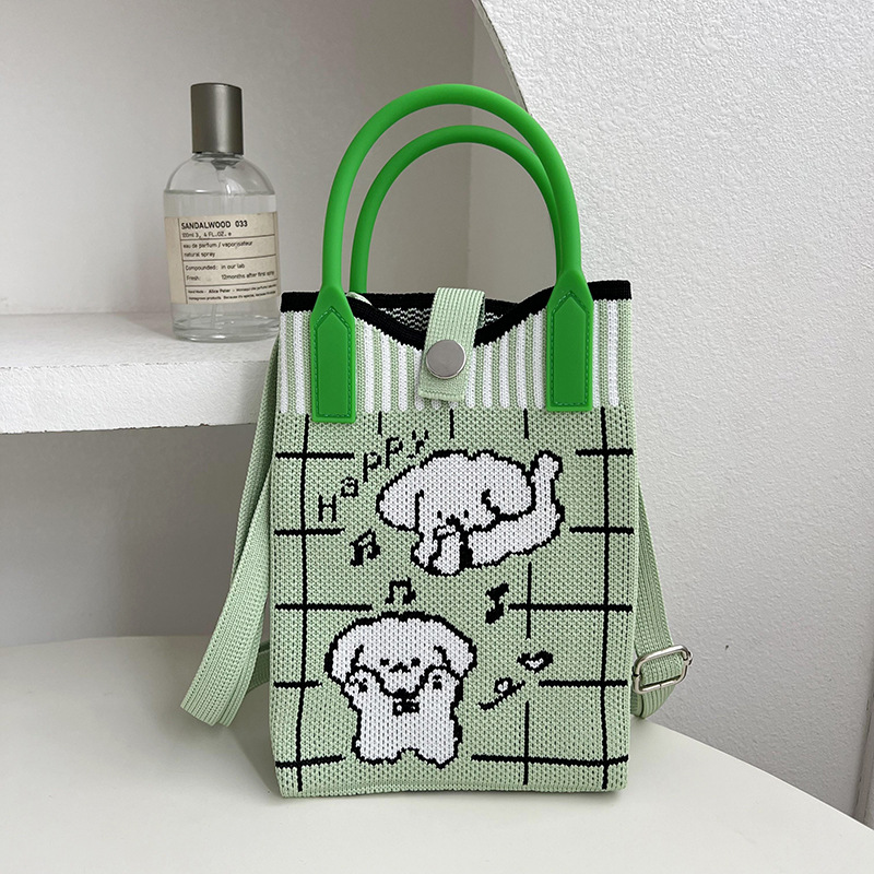 Bolsa de mochila, nicho de diseño, lindo bolso de teléfono móvil, gato de dibujos animados bolso de punto, bolso de mano, mini bolso de hombro de punto