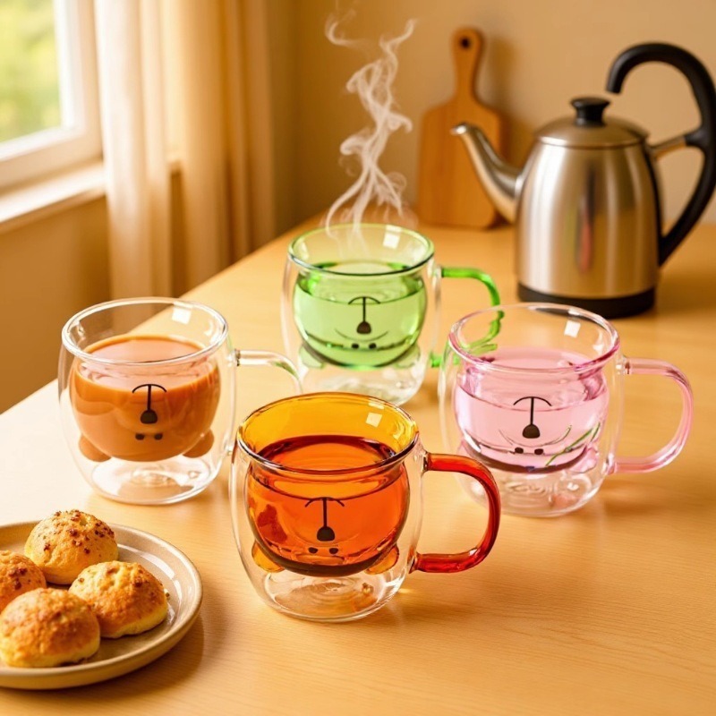 Taza de oso de alto silicio de doble capa con mango taza de café casera taza de agua taza de leche taza de jugo