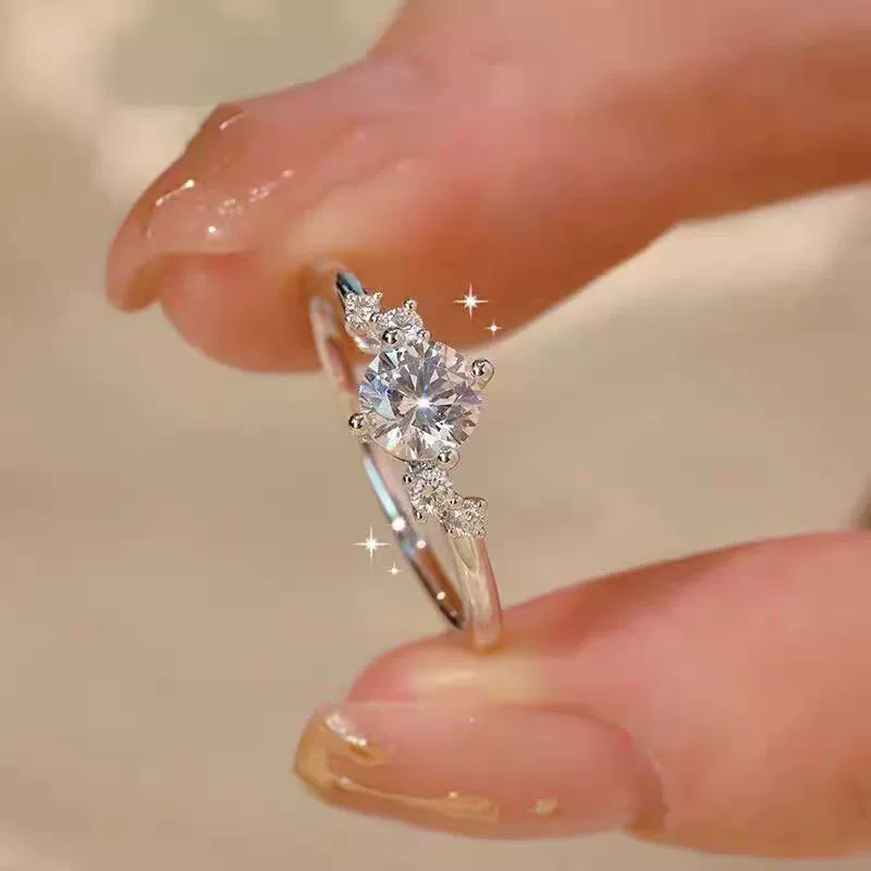 S925 стерлингового серебра 1 карат Мозамбик каменное кольцо женский четыре когти