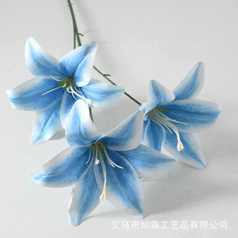 Flor artificial flor azul material boda salón decoración del hogar Rosa artificial Flor de plástico al por mayor