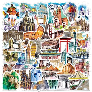 50 Travel World Landmark Building Graffiti Stickers Handbag Suitcase Mobile Phone Case Diary Guitar Waterproof Stickers
