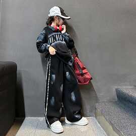 女孩韩系卫衣卫裤套装中大童街头个性秋季新款拼色长袖宽松两件套