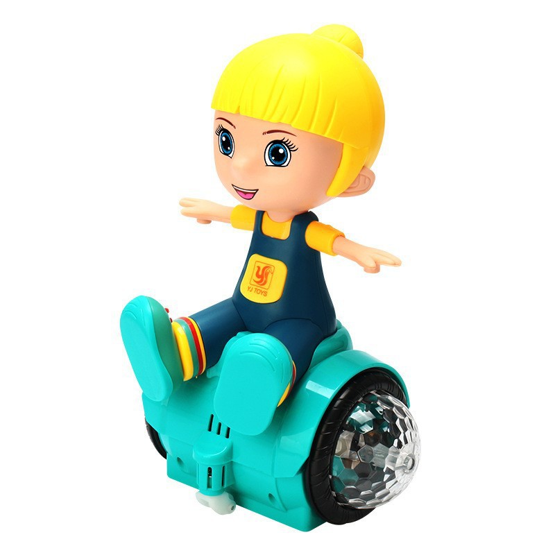 Cartoon transfronterizo acrobacias universales niños y niñas caminarán equilibrio carro girar 360 luces de colores juguetes muñecas eléctricas
