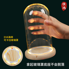 EVA留め具付きプリザーブドフラワー/ドライフラワー用ガラスケース、ライト付き防塵カバー、手型ガラスLEDガラスケース