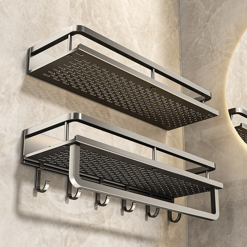 Bathroom Storage Rack Without Punching Wall-Mounted Wall Rack Household Bathroom Drainable Toiletries Storage Rack