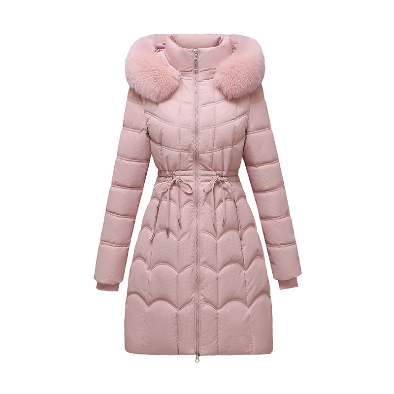 Women's Clothing Women's mid length down jacket winter Korean style slim large fur collar detachable small cotton jacket_voghion.com