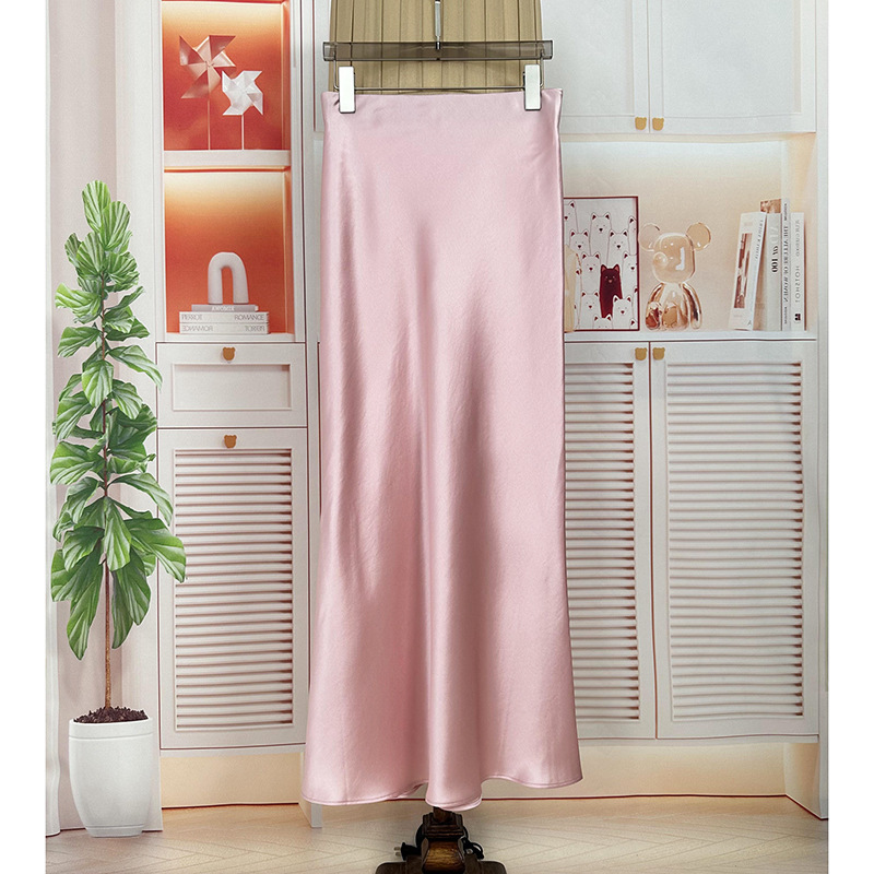 9 Color Tall Long Acetic Acid Satin Skirt Women's High Waist Slimming Hip A- Line Fishtail Skirt Dipped
