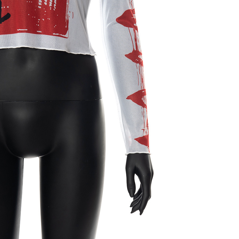 Damen Langarm Mesh Crop Top Mit Rundhalsausschnitt Für Den Alltag_voghion.com