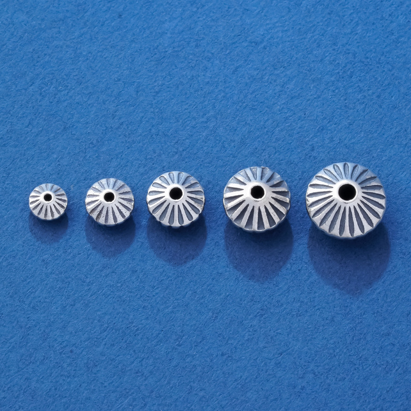 テクスチャード UFO ビーズシルバービーズルースビーズアクセサリービーズ 925 スターリングシルバーレトロ diy ネックレスブレスレットアクセサリー大穴スペーサービーズ|undefined