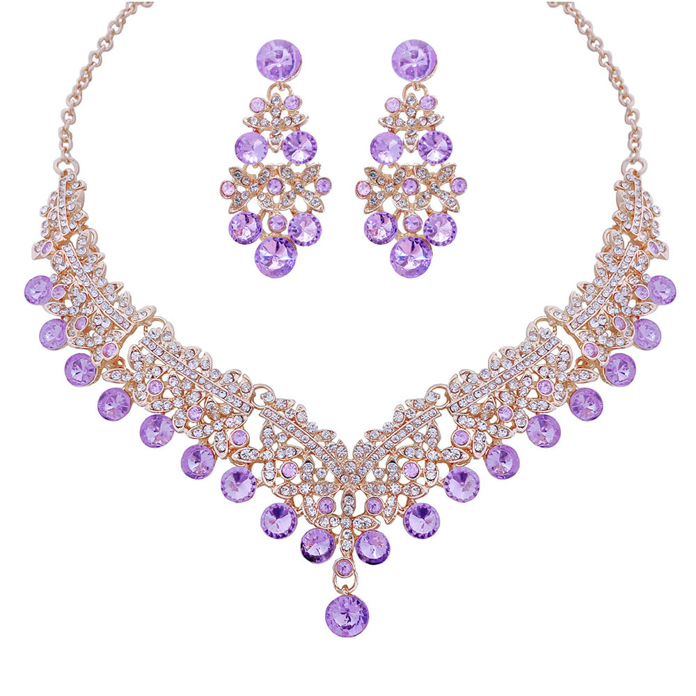 Gold purple necklace ear pin